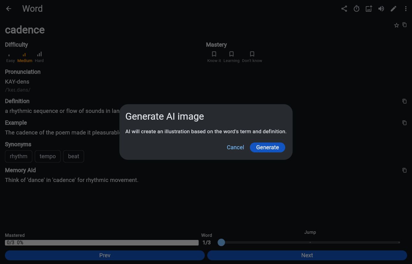 Vocab Depot Generate AI Image confirmation